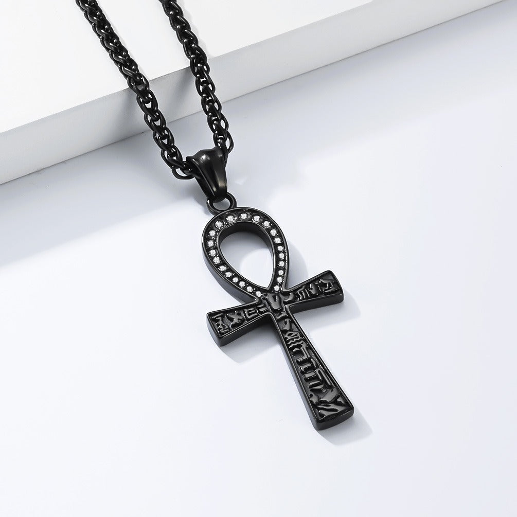 Kemstone Ankh Pendant Necklace Stainless Steel Geometric Symbol for Men Silver Gold Black K-PT708