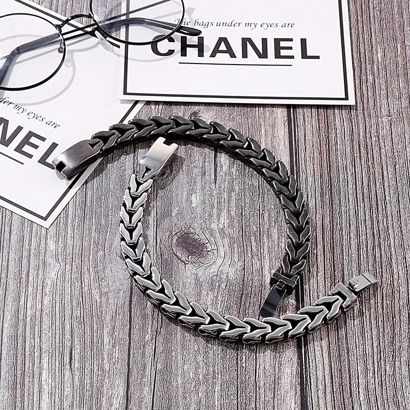 Kemstone Vintage Punk Titanium Steel Bone Chain Bracelet – Bold Retro Style KB148837
