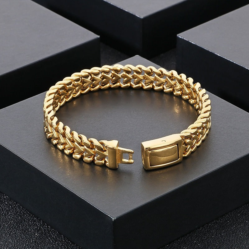 Kemstone Men’s Gold Heart-Link Chain Bracelet – Polished Stainless Steel Gothic Street Jewelry KB182583-KJX
