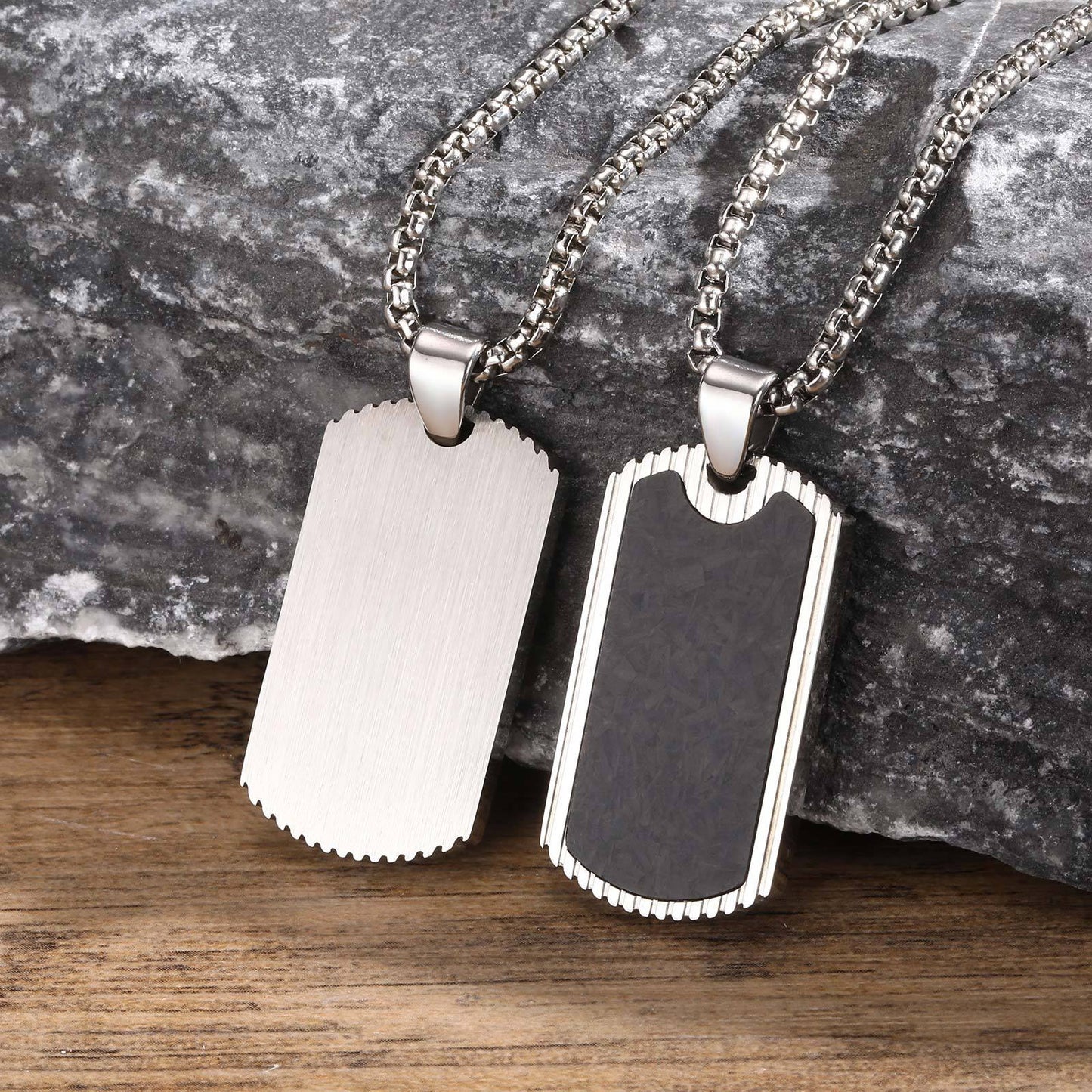 Kemstone Stainless Steel Carbon Fiber Rectangular Pendant Necklace for Men PN-2106