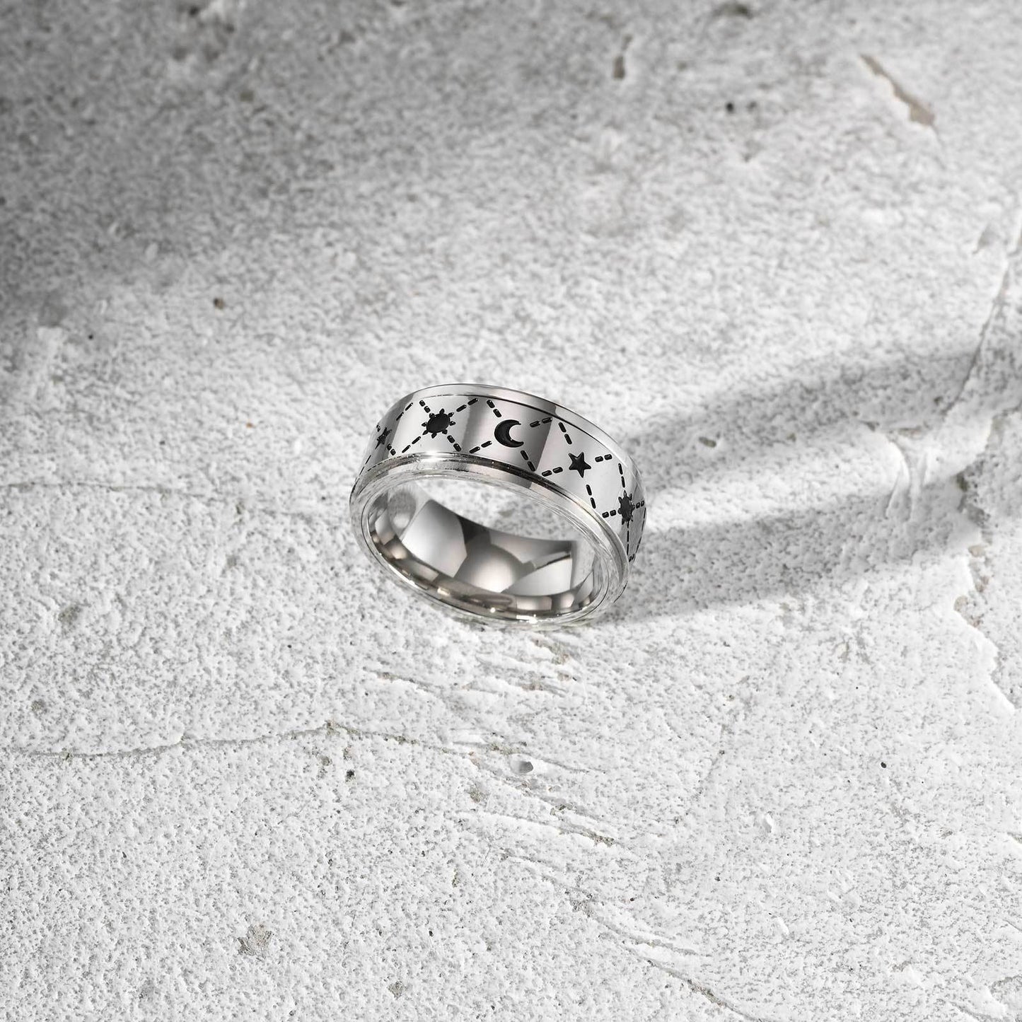 Kemstone Stainless Steel Spinner Ring for Men – Sun & Moon Design | R-576
