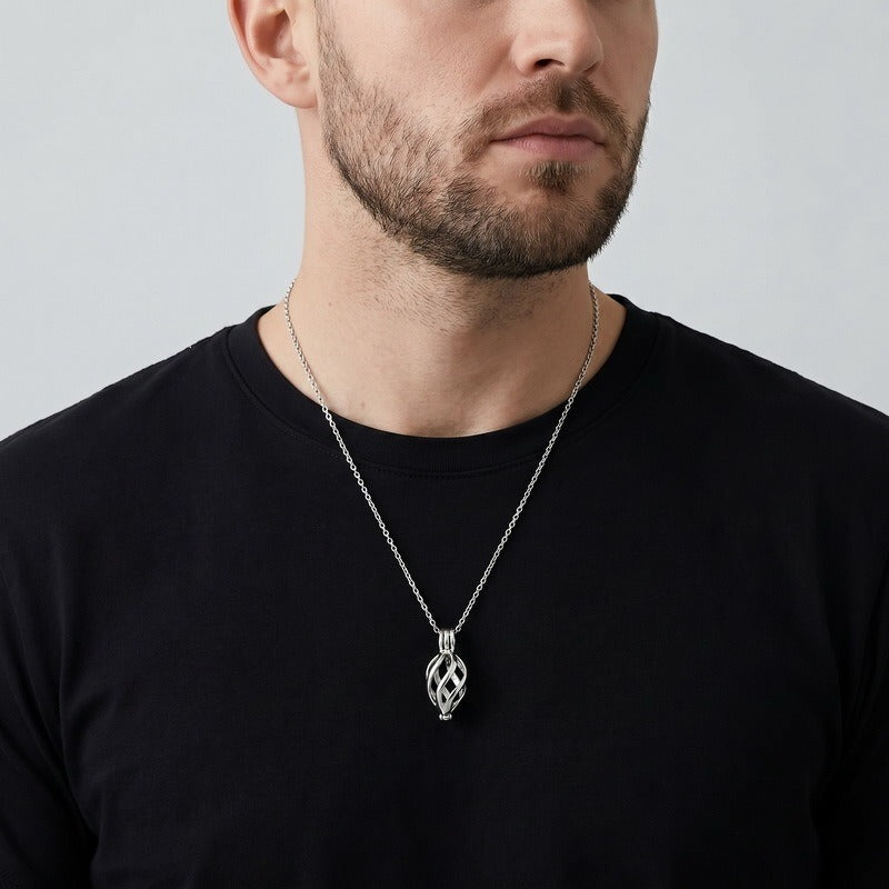 Kemston Openable Leaf Pendant Necklace for Men Stainless Steel Teardrop Design KP119649-GC