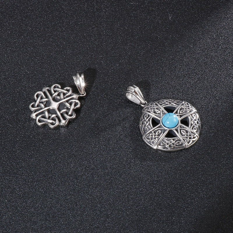 Kemstone Titanium Steel Turquoise Cross Pendant Necklace for Men KP52781-BD