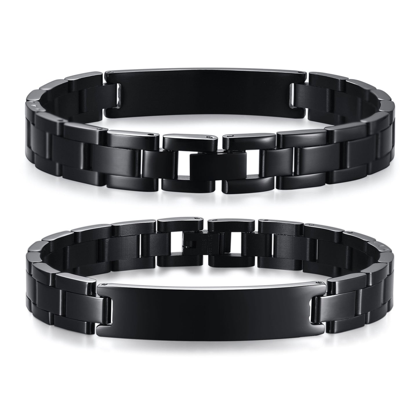 Kemstone Black Stainless Steel ID Link Bracelet for Men & Women – Curved Nameplate Watchband Chain BR-975