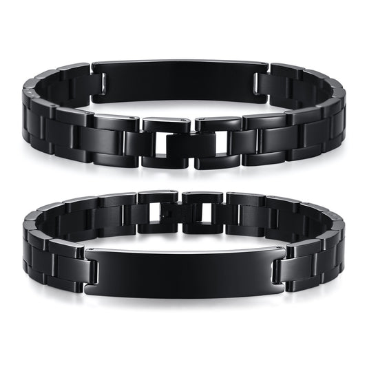 Kemstone Black Stainless Steel ID Link Bracelet for Men & Women – Curved Nameplate Watchband Chain BR-975