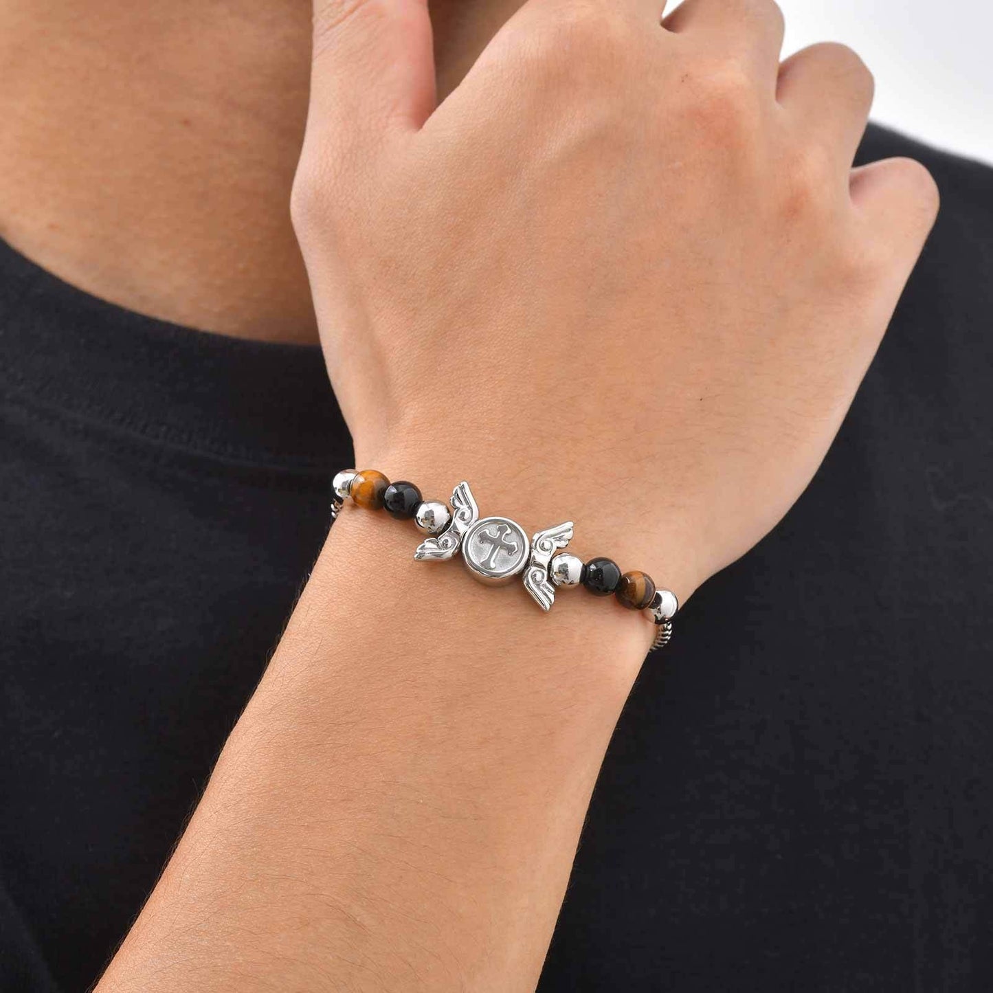 Kemstone Winged Emblem Tiger Eye Bracelet for Men Stainless Steel BR-3042