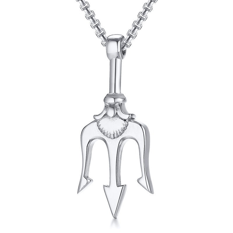 Kemstone Trident Pendant Necklace for Men Stainless Steel Vertical Symbol Gold Silver Black PN-1176