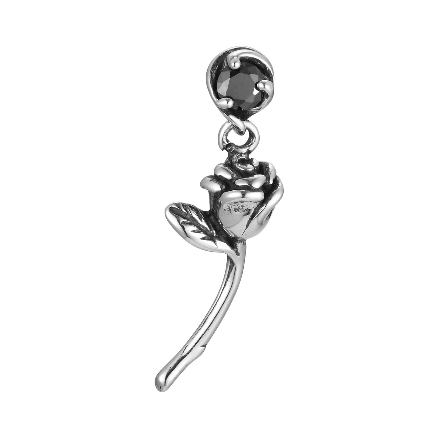Kemstone Stainless Steel Rose Drop Earring with Black Cubic Zirconia for Men ED-788