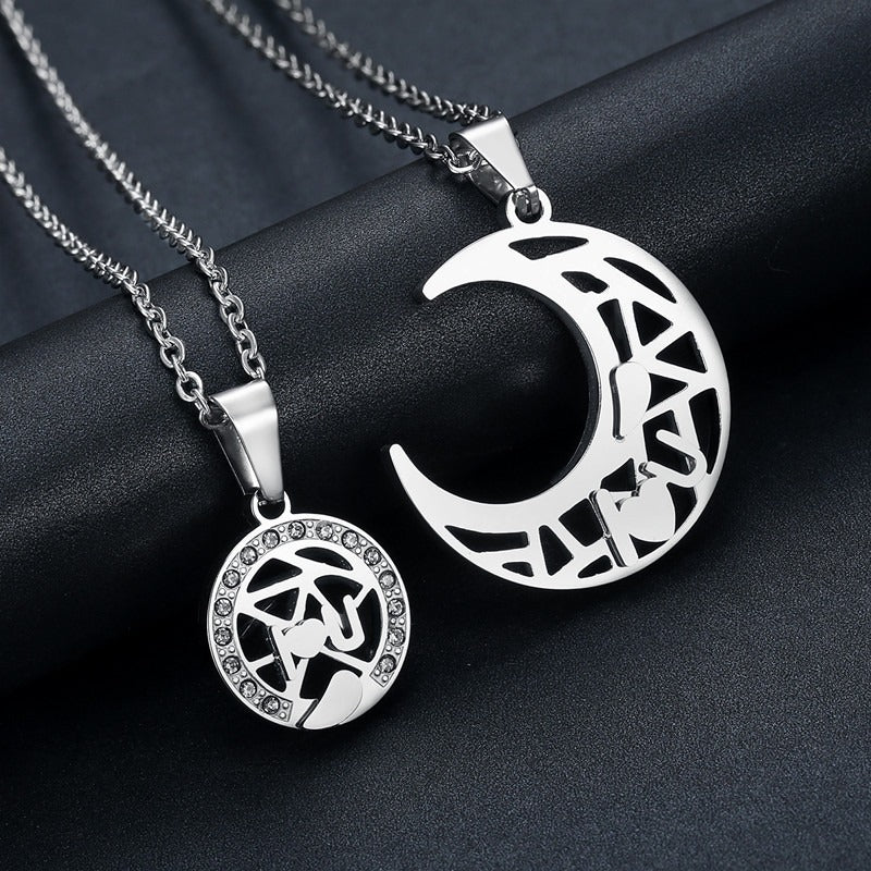 Kemston Sun Moon Couple Necklace Set for Men & Women Titanium Steel LOVE YOU TN0363