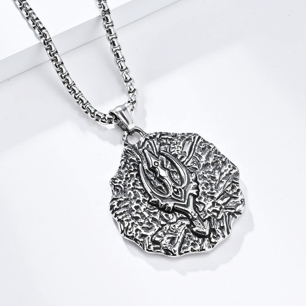 Kemstone Stainless Steel Trident Pendant Necklace for Men Vintage Two Tone K-PT526