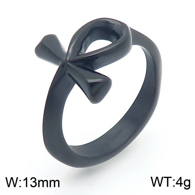 Kemstone Titanium Steel Ankh Cross Ring – Vintage Egyptian Symbol for Men KR110679-KJX