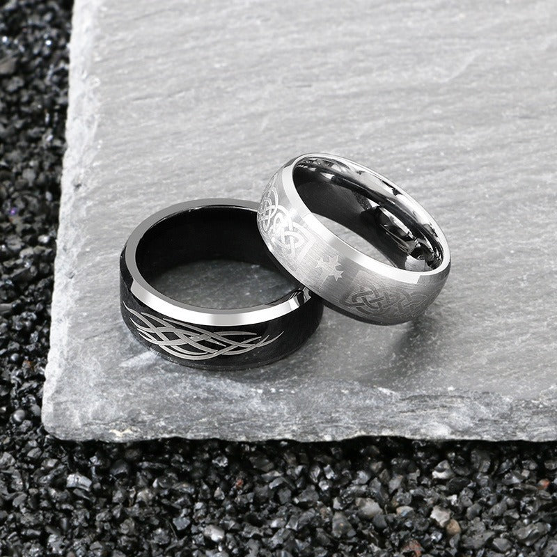 emstone 8mm Tungsten Ring for Men – Viking Celtic Knot & Flame Band KR114267-TS