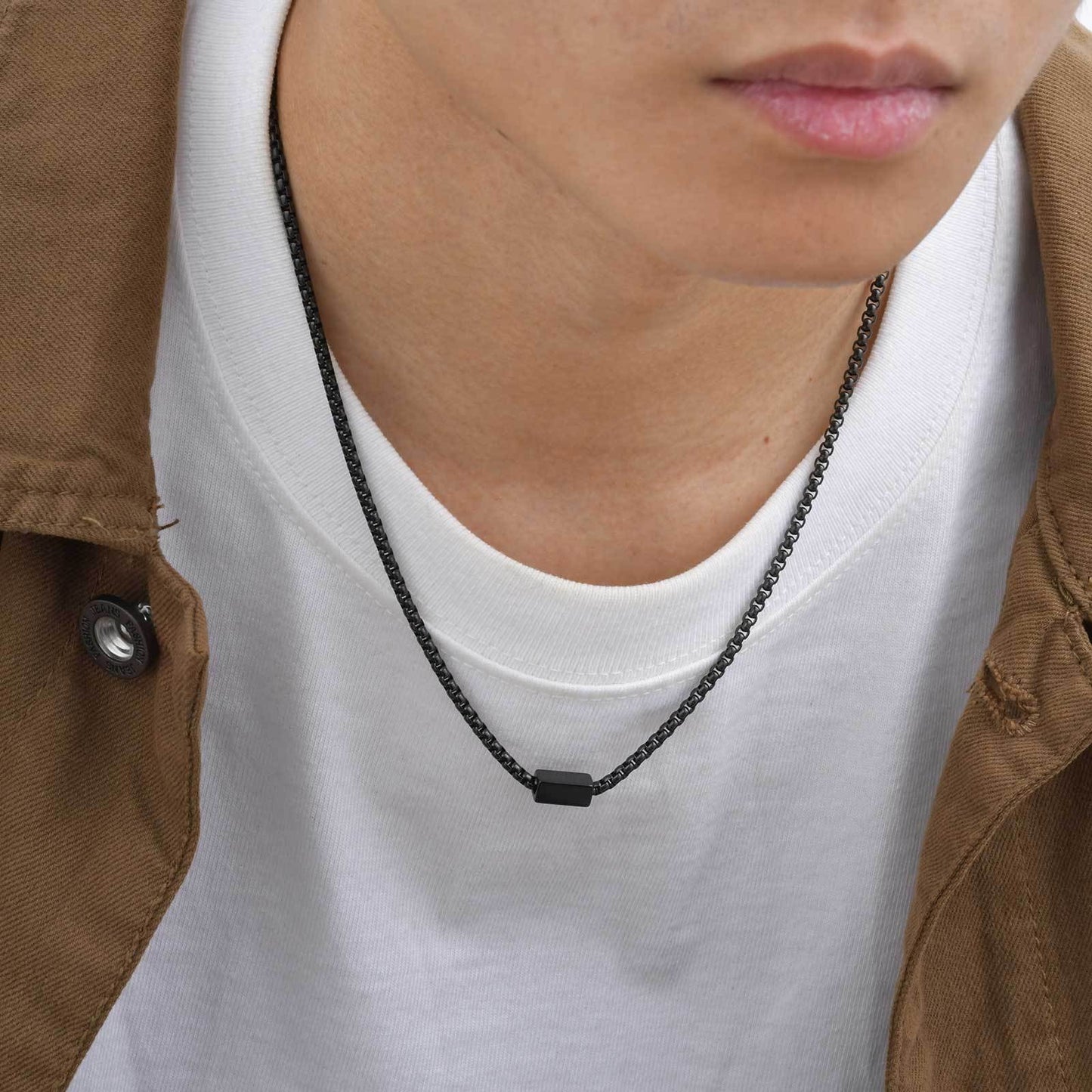 Kemstone Stainless Steel Box Chain Necklace with Rectangular Bar for Men NC-2206