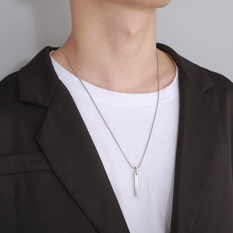 Kemstone Slim Rectangular Bar Pendant Necklace for Men Stainless Steel KP98934-KFC