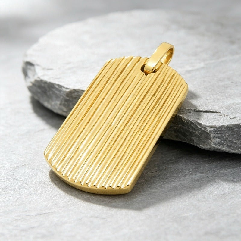 Kemston Stainless Steel Textured Tag Pendant Necklace for Men Minimalist KP118338-KJX