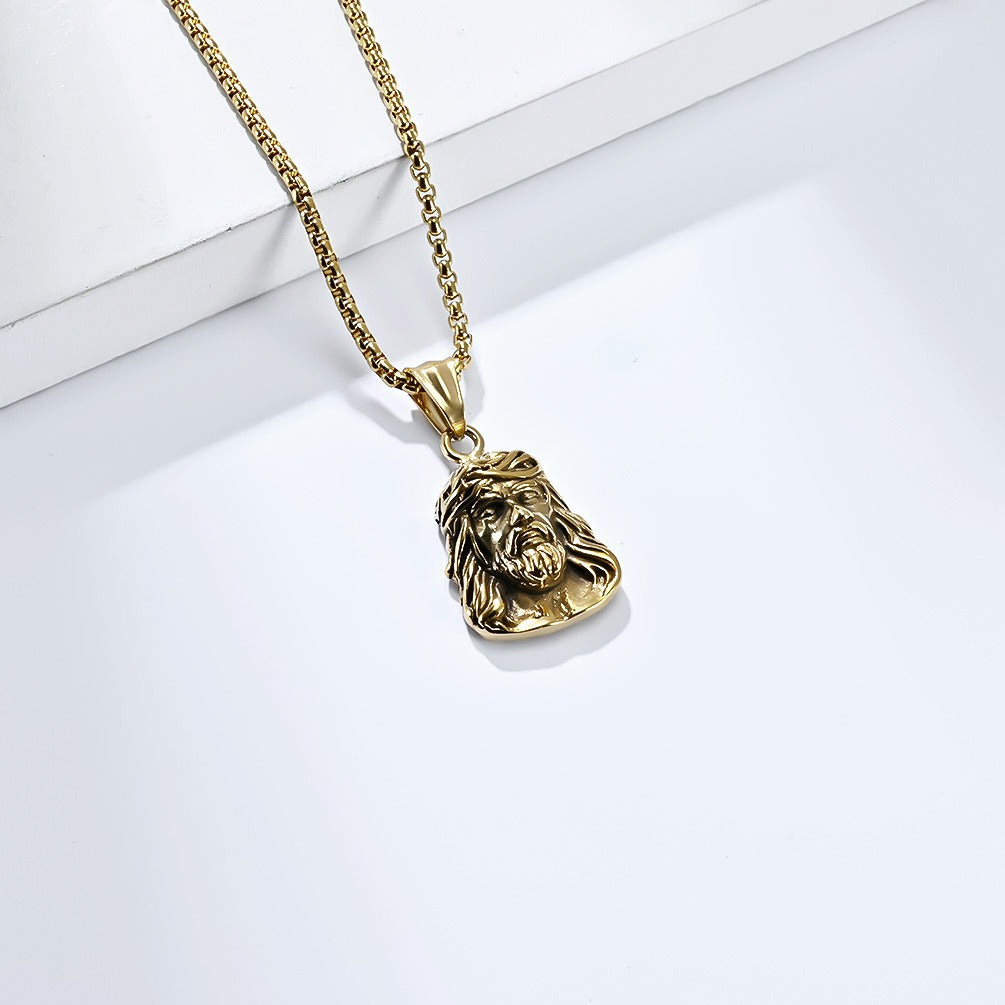 Kemstone Men’s Titanium Steel Portrait Pendant Necklace – Hip-Hop Style K-PT521