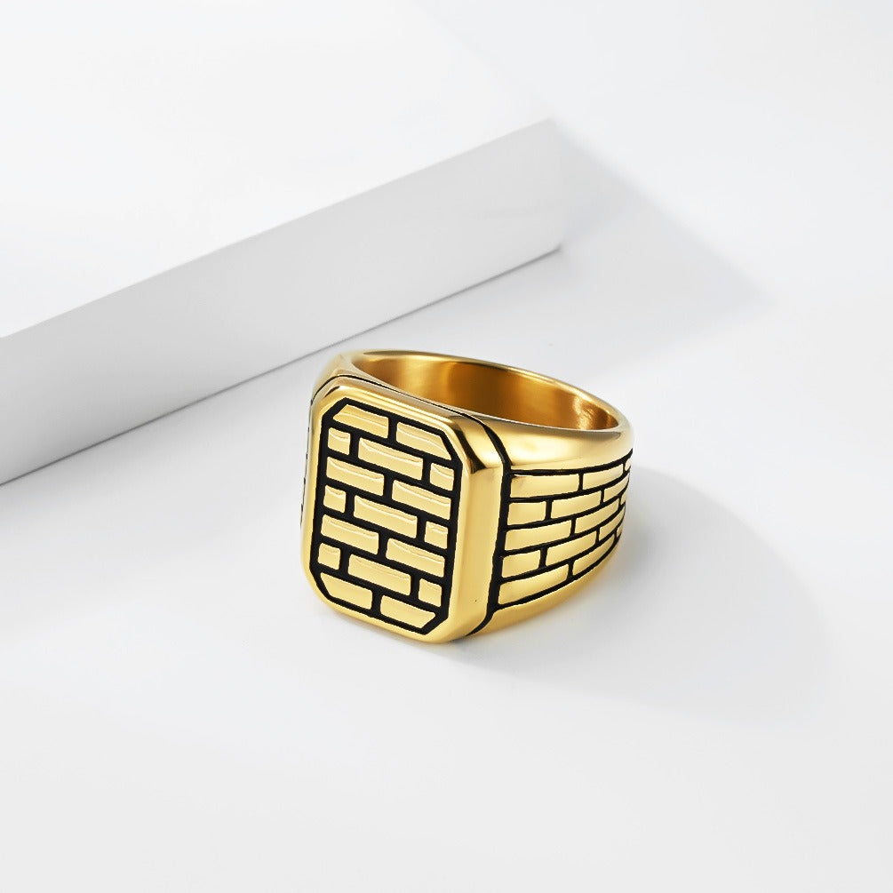 Kemstone Brick Pattern Ring for Men Stainless Steel K-R1181