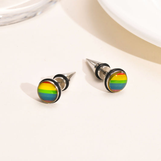 Kemstone Titanium Steel Gradient Ear Studs – Hypoallergenic 9mm Six-Tone Minimalist Jewelry PE-001