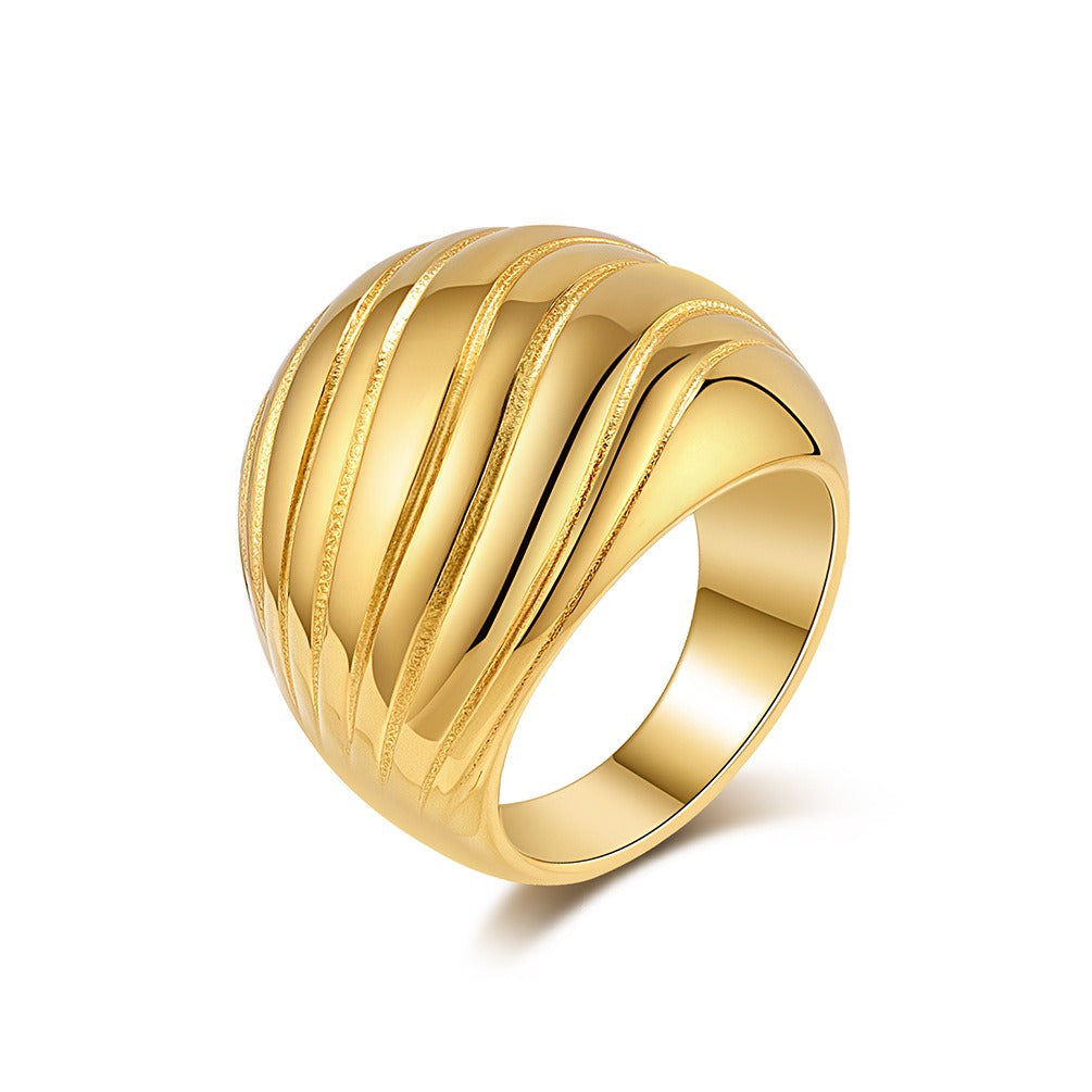 Anillo minimalista francés de acero y titanio de alto brillo: joya geométrica llamativa para mujer, diseño abierto ajustable con un toque urbano K-R967