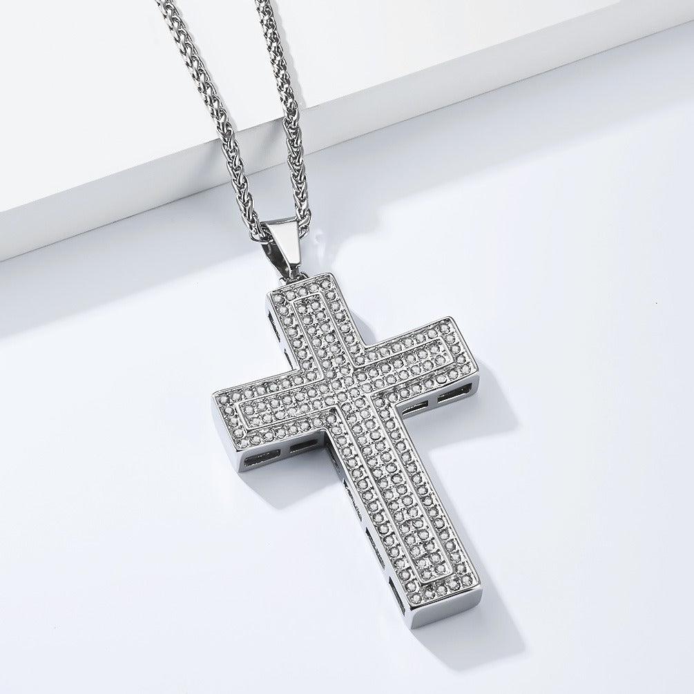 Kemstone Stainless Steel Iced Cross Pendant Necklace for Men Hip Hop Street Chain K-PT723