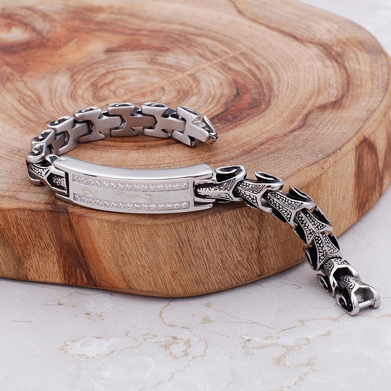 Kemstone Dragon Bone Link Bracelet for Men Titanium Steel Cubic Zirconia Accent KB105168-BD
