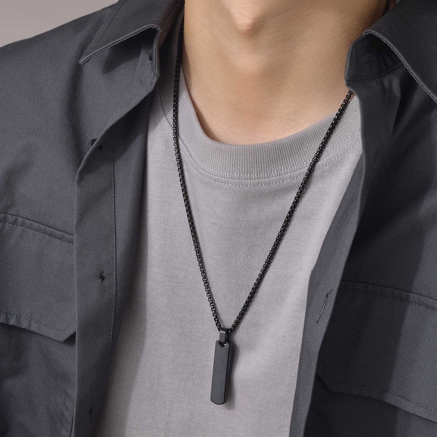 Collar con colgante de barra geométrica minimalista de acero inoxidable personalizable Kemstone - Joyería unisex personalizada para uso diario y regalos PN-1676
