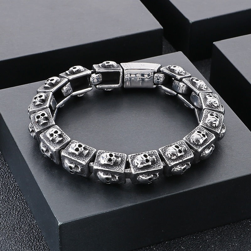 Kemstone Vintage Skull Link Bracelet – Titanium Steel Block Chain for Men KB179298-KJX
