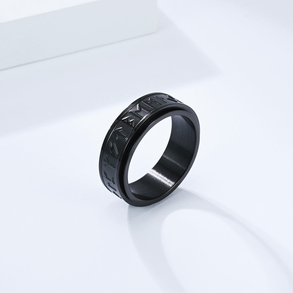 Kemstone Viking Rune Spinner Ring – Stainless Steel Rotatable Vintage Band K-R1065