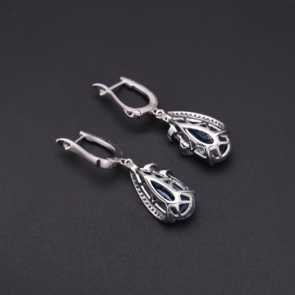 Blue Mystic Quartz Waterdrop Earrings | Kemstone 925 Silver Vintage Dangle with White Zirconia
