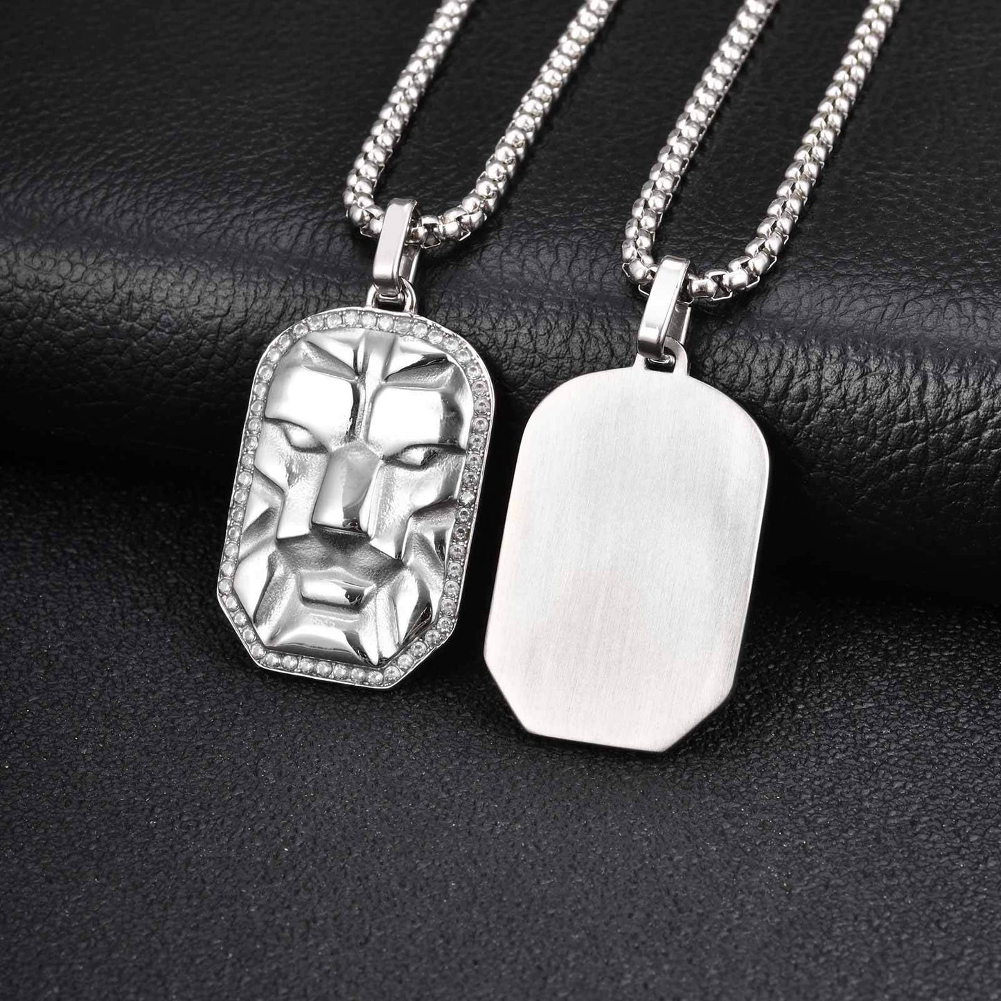 Kemston Face Pendant Necklace for Men Black Cubic Zirconia Leopard Stainless Steel Wild Identity PN-2350