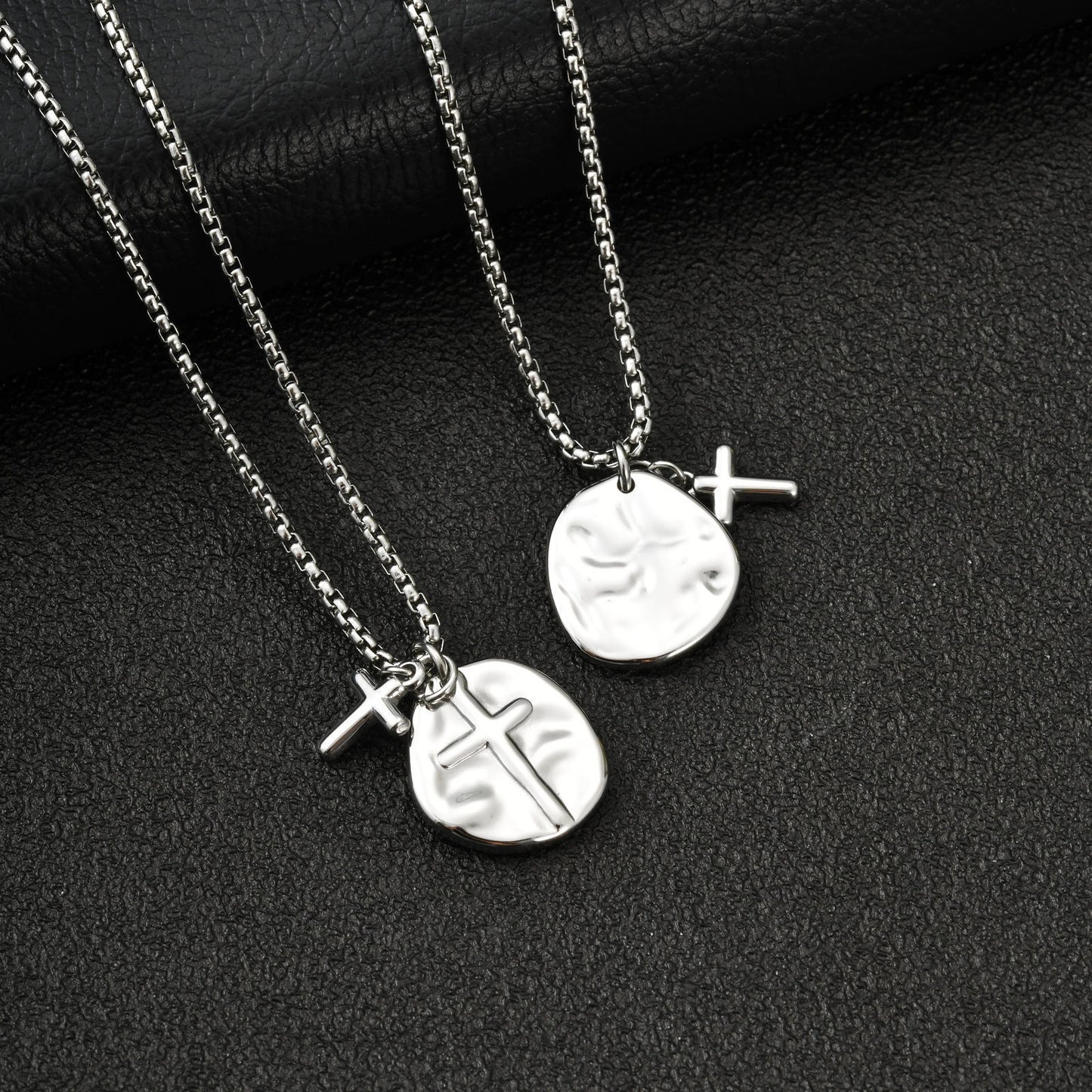 Kemstone Vintage Coin Medallion Necklace with Cross Pendant for Men Stainless Steel PN-2277
