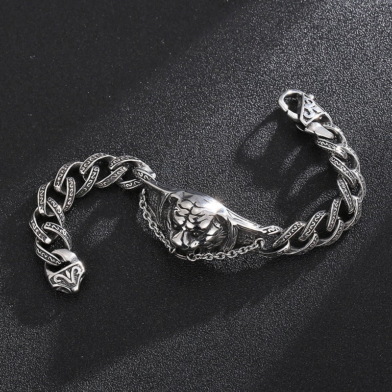 Kemstone Titanium Steel Engraved Tiger Head Cuff Bracelet for Men KB152593-KJX