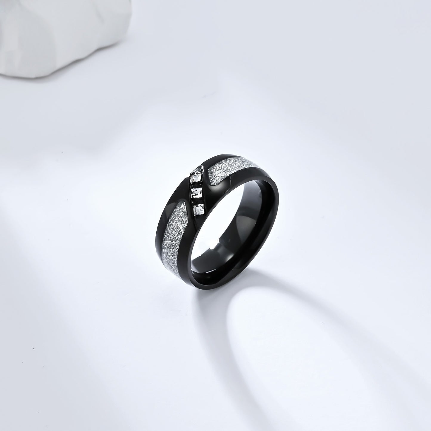 Kemstone Frost Texture Cubic Zirconia Stainless Steel Ring for Men – 8mm Band K-R777