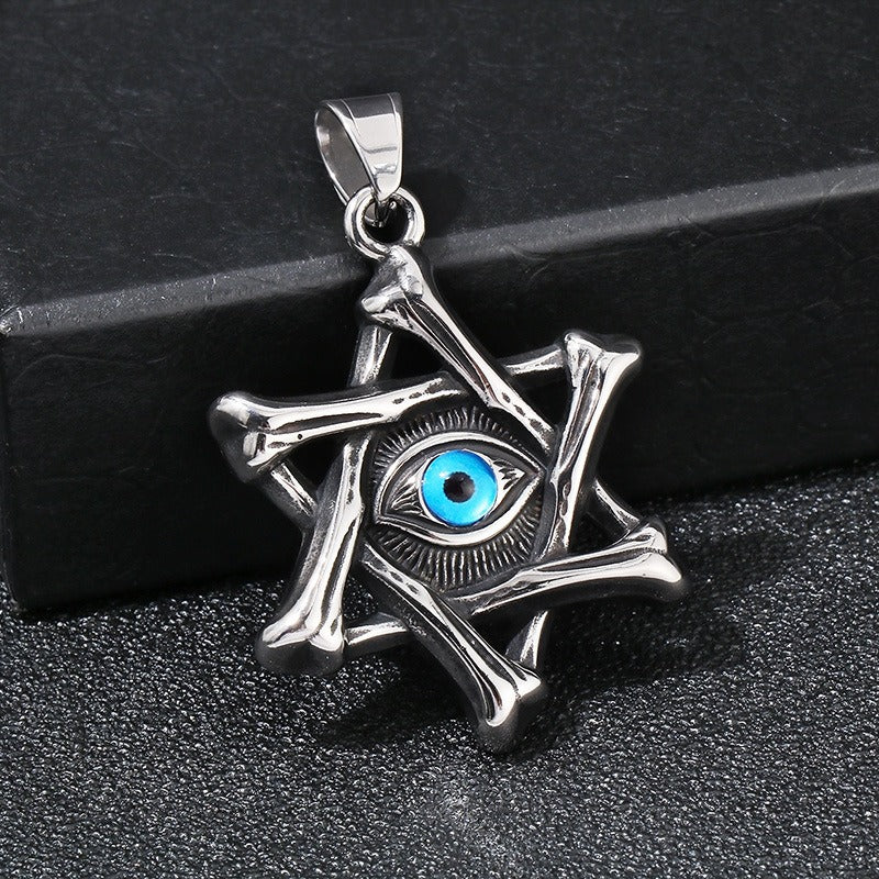 Kemstone Punk Triangle Chain Pendant - Vintage Hexagram Evil Eye Stainless Steel Necklace, Retro Bohemian Men's Fashion Accessory KP119884-MI