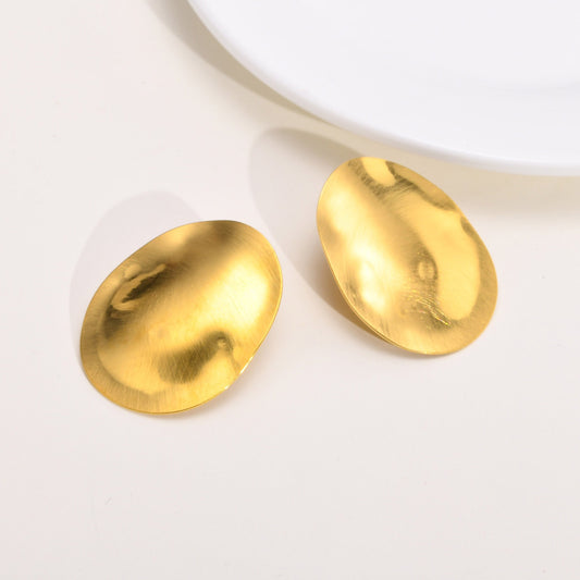 Brushed Stainless Steel Stud Earrings – Irregular Bold Design | Retro Power Form ES-399
