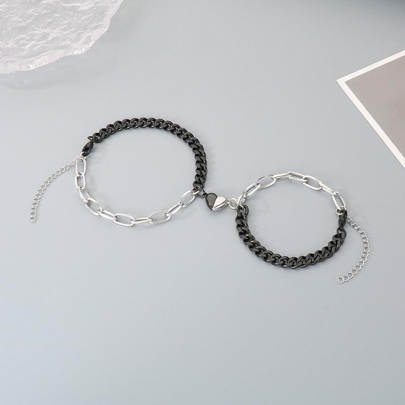 Kemstone Magnetic Heart Cuban Chain Couple Bracelet Titanium Steel Matching Bracelet for Men & Women KB208398-Z