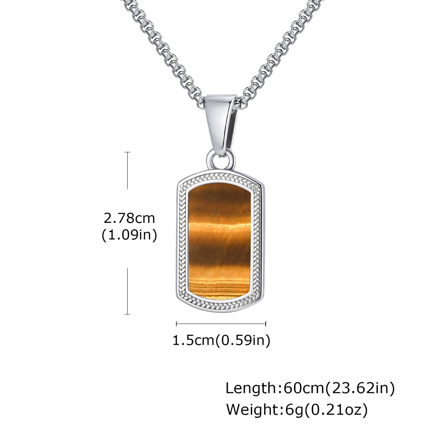 Kemstone Stainless Steel Tiger Eye Pendant Necklace for Men – Silver Hip Hop Jewelry PN-2162