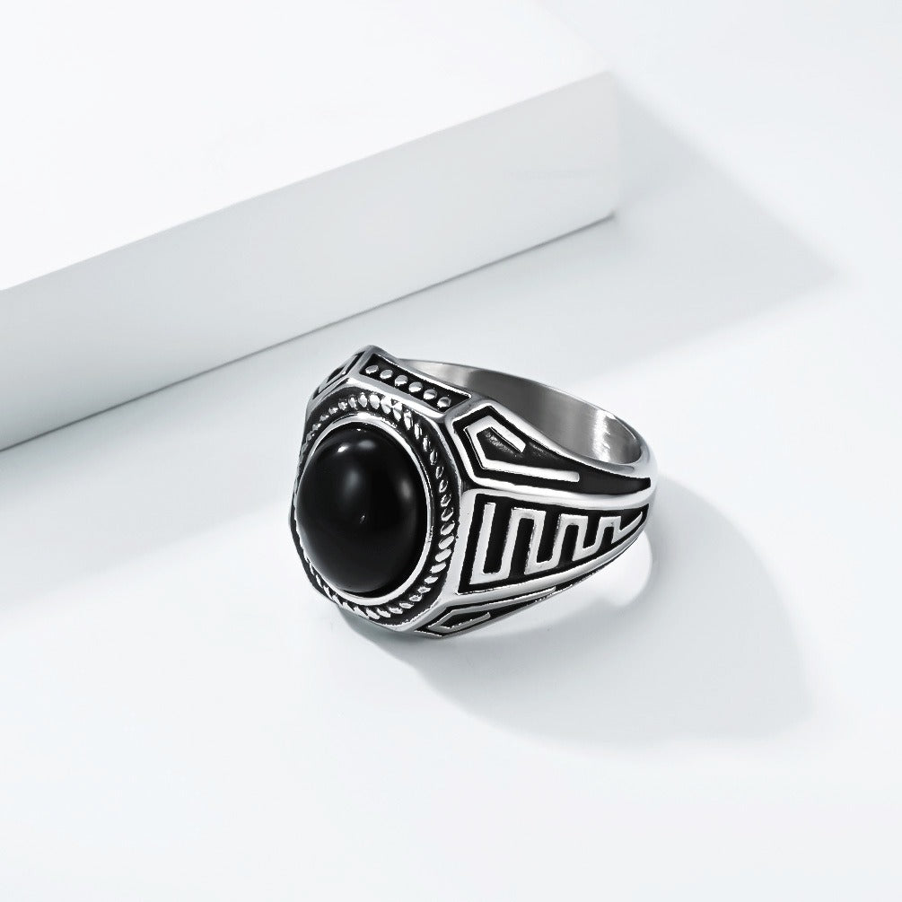Kemstone Stainless Steel Black Resin Signet Ring for Men K-R1120