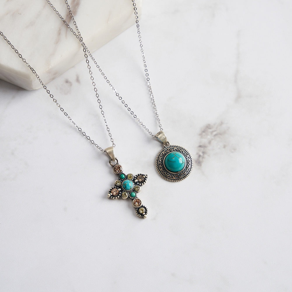 Kemstone 925 Sterling Silver Turquoise Pendant Necklace for Women Vintage Round Coin GMN46