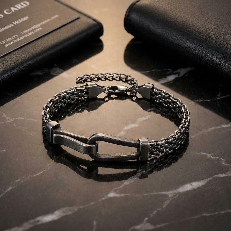 Kemstone Bar Link Chain Bracelet for Men Titanium Steel Double Layer Adjustable KB213341-KFC