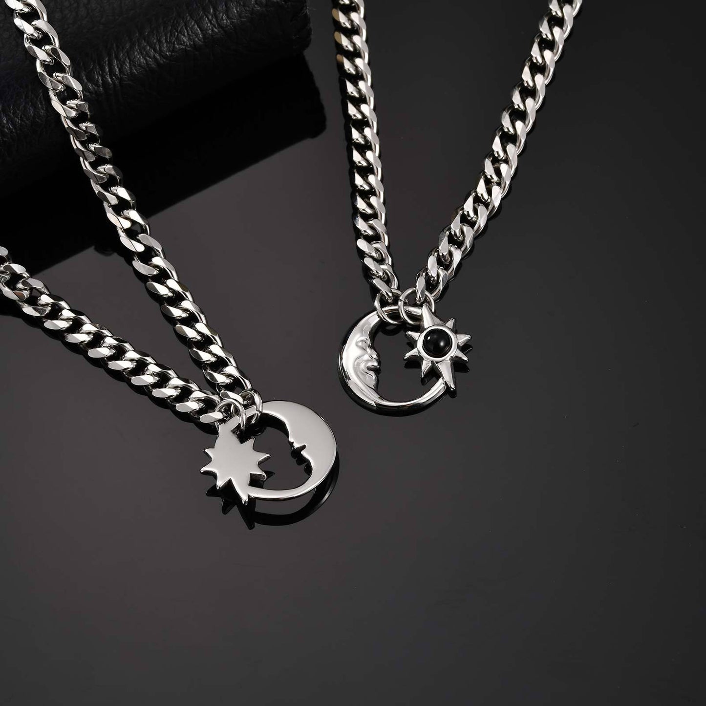 Kemstone Stainless Steel Sun Moon Pendant Necklace for Men – Opal Star Chain NC-2407