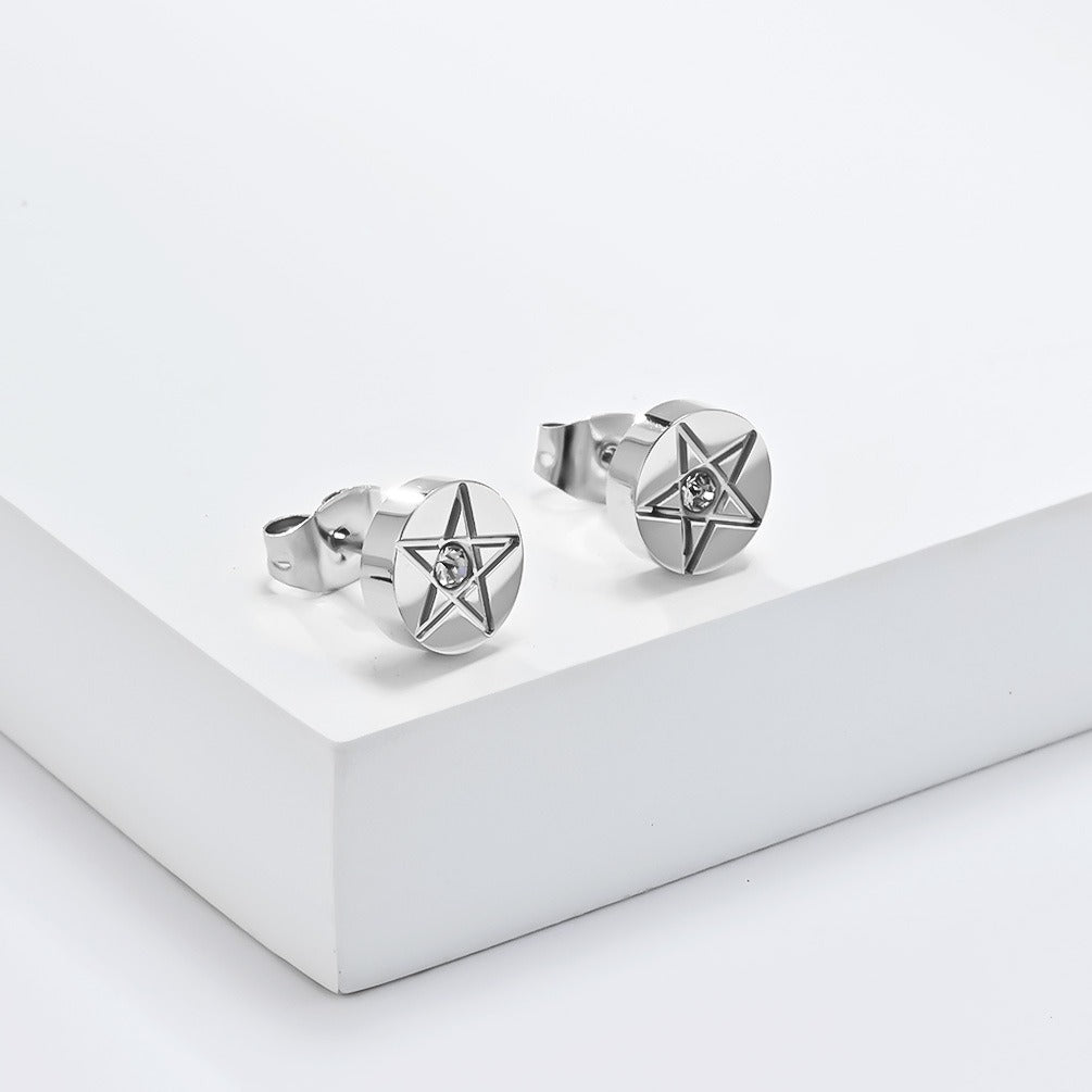 Kemstone Stainless Steel Star Stud Earrings for Men & Women Minimal Round K-E040