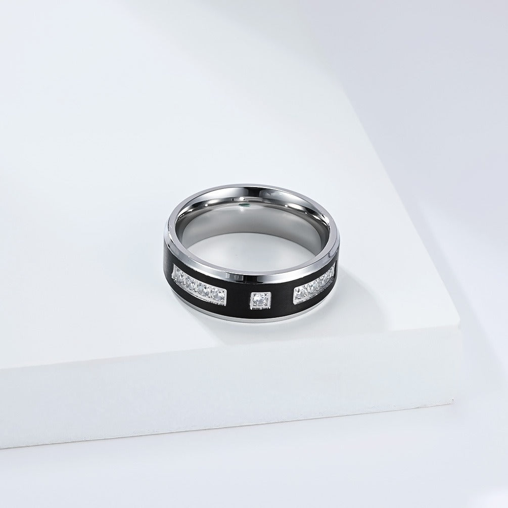 Kemstone Titanium Steel Cubic Zirconi Inlay Ring for Men – Two-Tone 8mm Style K-R1097