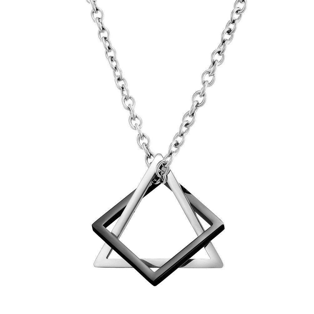 Kemstone Stainless Steel Square Triangle Pendant Necklace for Men Women Layered Black Silver K-PT261