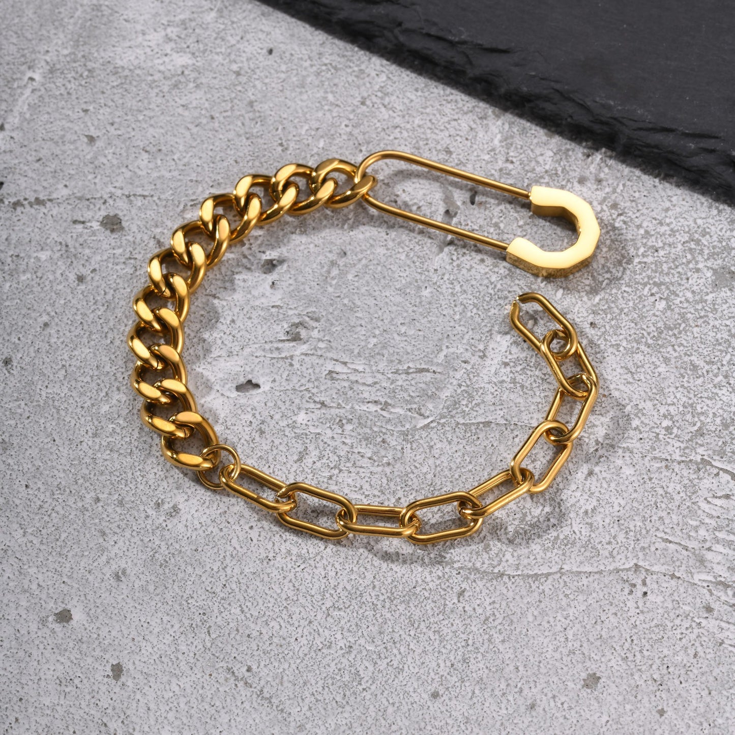 Kemstone Safety Pin Chain Bracelet for Men Stainless Steel Punk Streetwear BR-1068
