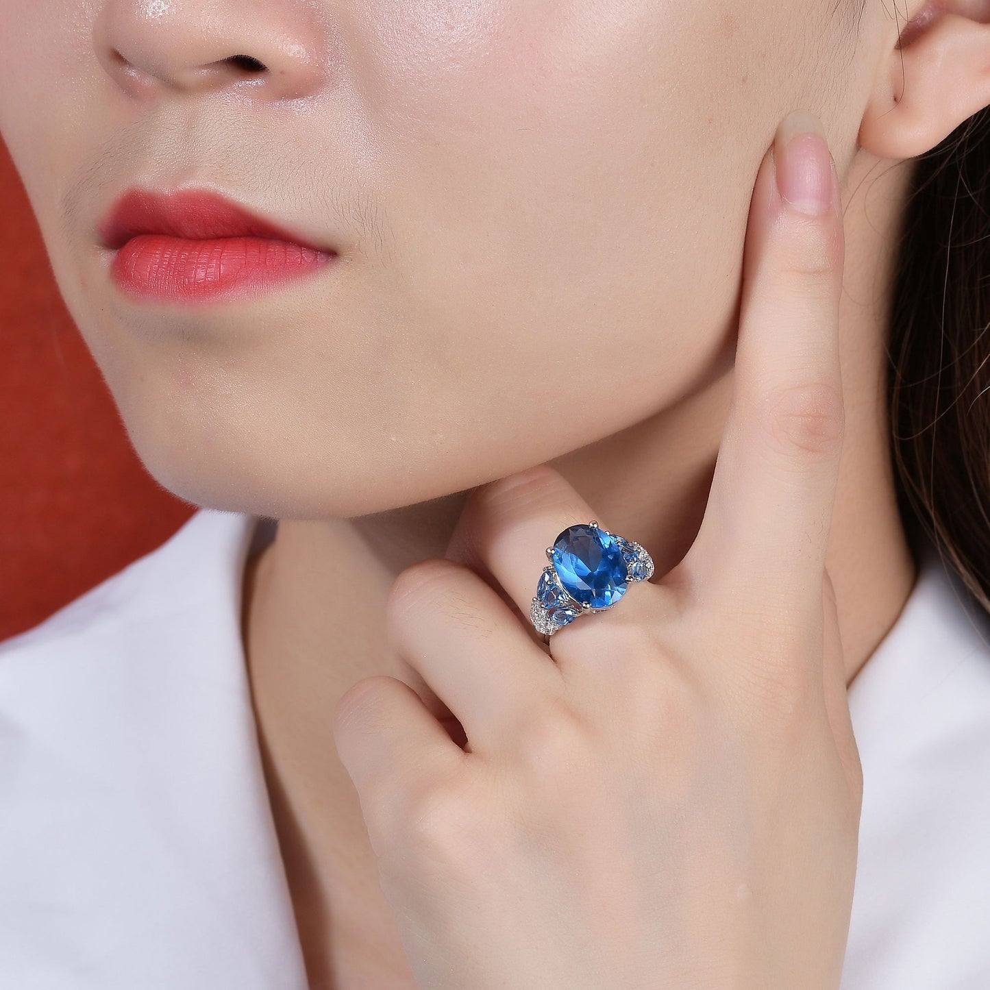 Kemstone Handcrafted Original Design 7.0 Carat Lab Blue Spinel Gemstone Ring - Classic Oval Design, 925 Sterling Silver Setting,K244281E