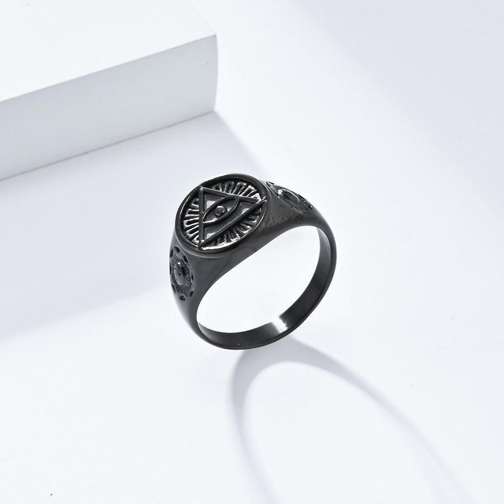 Kemstone Men’s Titanium Steel Eye of Horus Ring – Vintage Egyptian Design K-R821