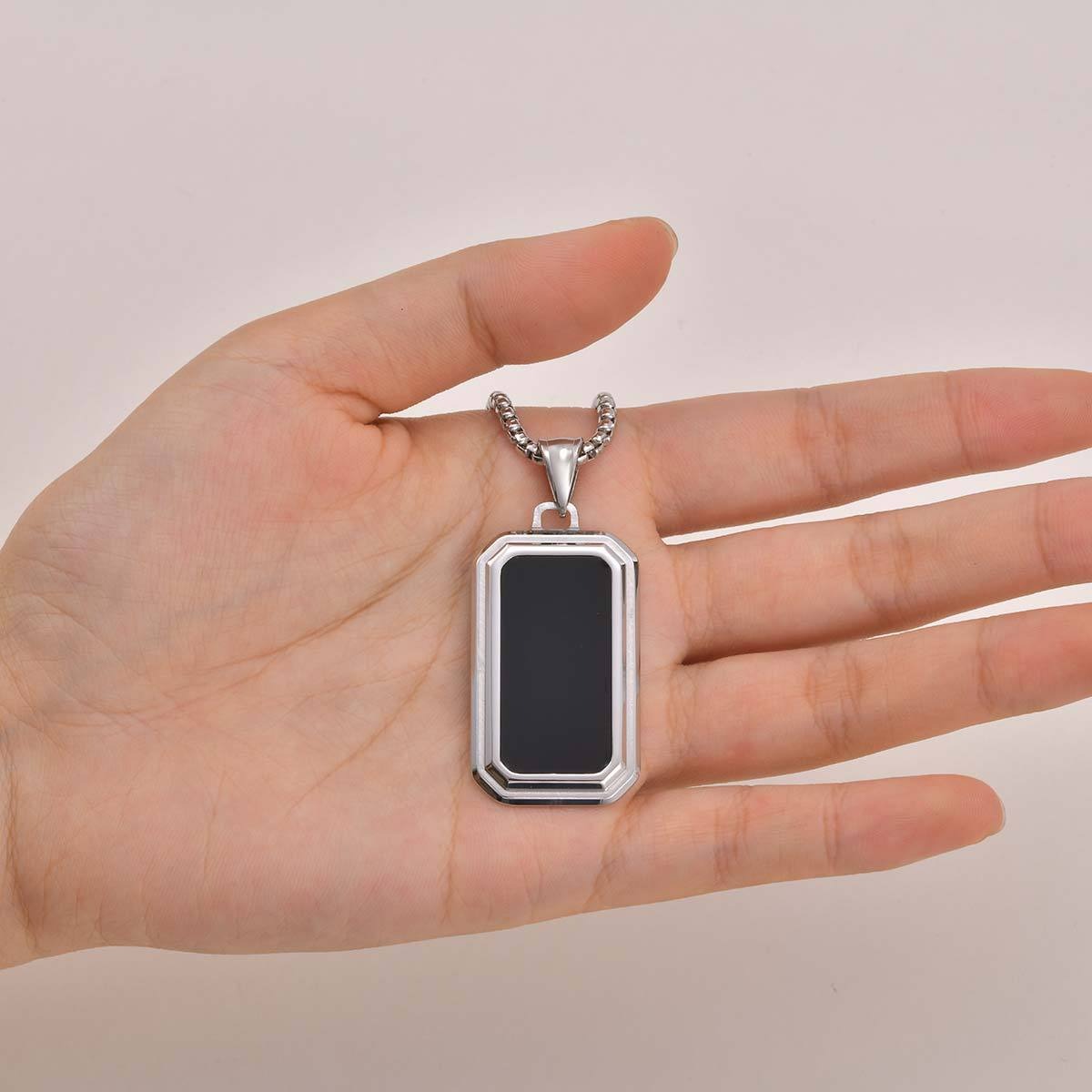 Kemstone Stainless Steel Rectangular Pendant Necklace with Acrylic Inlay PN-2267