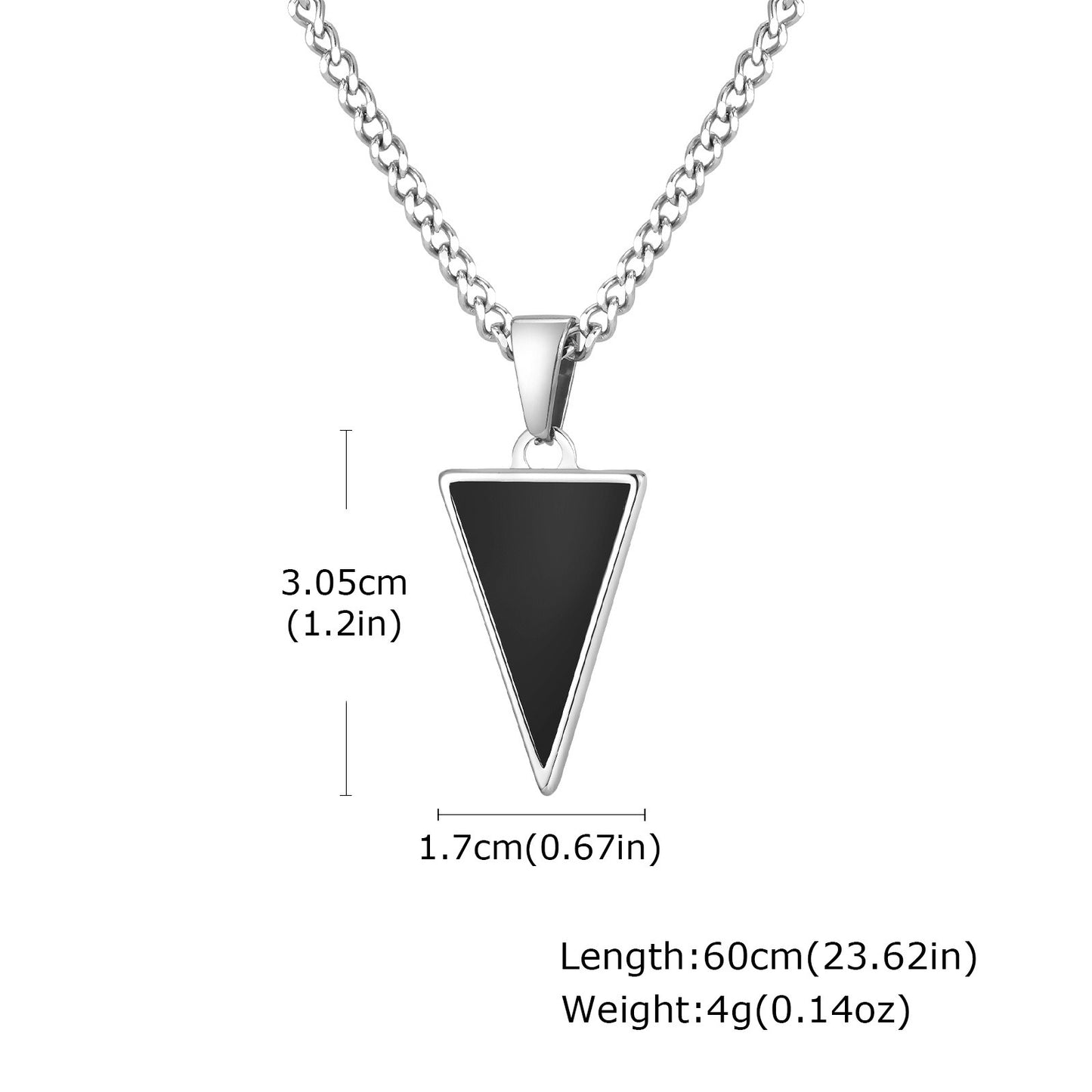 Kemstone Men’s Black Onyx Triangle Necklace – Stainless Steel Modern Pendant PN-2201