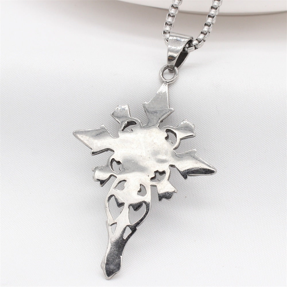 Kemstone Skull Cross Titanium Steel Pendant Necklace for Men – Red Cubic Zirconia Inlay P1400